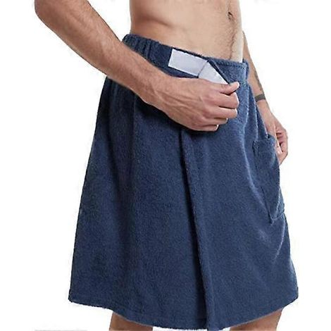 Peignoir homme, serviette de bain, taille élastique ajustable, vêtement d'intérieur, chemise de nuit, poche, serviette de sport d'extérieur, natation, salle de sport, spa, bleu marine (1/5)