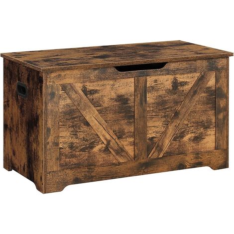 Coffre de rangement intérieur banc à chaussures pouf banquette rangement pour jouet enfant avec charnières de sécurité style grange 100 x 40 x 46 cm marron rustique (1/5)