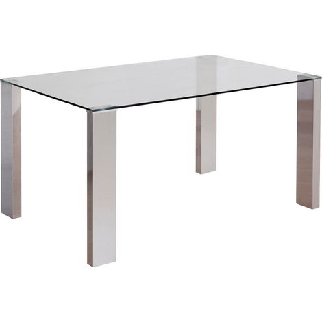 Mesa de comedor KARINA sobre de cristal y patas de DM con terminación acero de 140x90 cm (1/4)