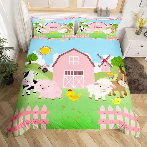 Mignon Cultiver Animaux Parure de Lit 140x200cm Chattle Mouton Porc Cheval Housse de Couette Cultiverhouse Sets de Housse de Couette Kawaii Animaux Le recueil Literie 2 pièces Parure Housse de Couette (1/5)