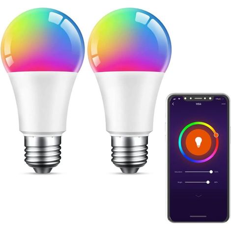 Ampoules LED intelligentes RGBWW à intensité variable (lot de 2), 9 W, 800 lm, culot E27, 16 millions de couleurs, synchronisation musicale, commande vocale, compatible avec Alexa et Google Home. Idéa (1/5)