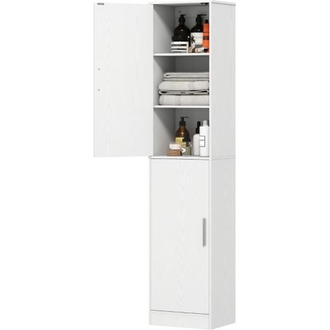Badezimmerschrank hoch Badschrank Hochschrank schmal mit 2 Türen, Verstellbare Regale für Badezimmer, Wohnzimmer 40 x 35 x 180 cm Weiß
On-Site