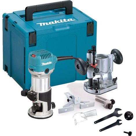 Makita RT0702CX4 240V 1/4"" Router Laminate Trimmer with Guide Plunge Base Makpac (1/5)