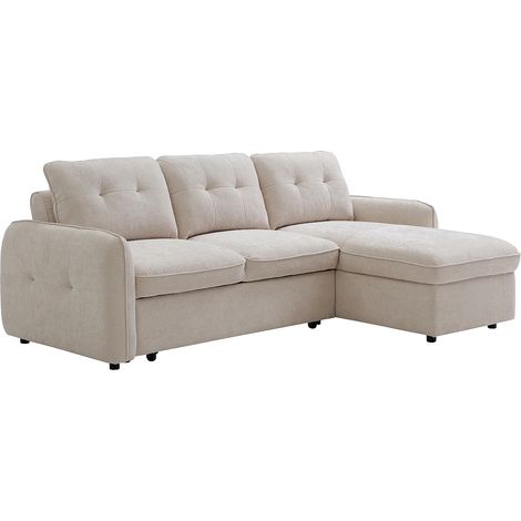 Divano letto angolare reversibile in tessuto testurizzato beige - POBAVA (1/5)