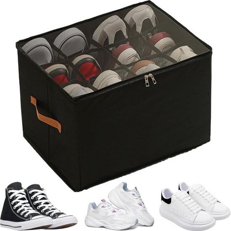 Schuhaufbewahrungsbox,Geeignet für 8 Paar Schuhe,Großer Schuhorganizer mit Fächern und Deckel,Grau,43 x 43 x 32 cm (1/5)