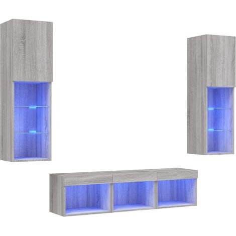 Mobile TV multimediale mensola porta TV credenza sala da pranzo soggiorno camera da letto con LED 5 pezzi legno ingegnerizzato Sonoma grigio 020029422