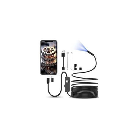 Caméra d'inspection endoscopique 10 m – Sonde 8,0 mm avec 6 LED – Étanche IP67 pour espaces confinés – Compatible Android et Windows (1/4)