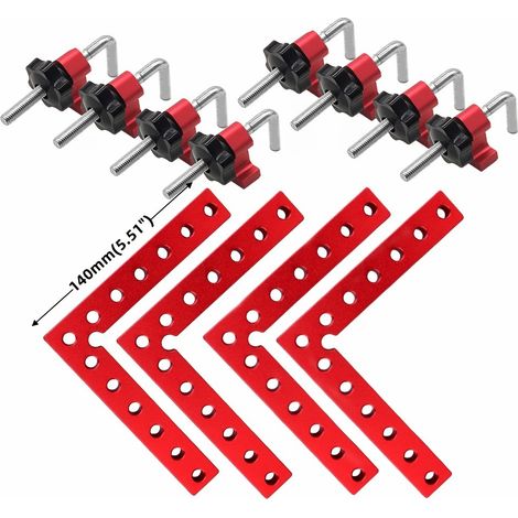 4 Stück roter 90-Grad-Positionierungsblock – 140 mm/5,5 Zoll rechtwinklige Befestigungsklemme aus Aluminiumlegierung, L-Typ-Positionierungsquadrat, Holzbearbeitungswerkzeuge für Bilderrahmen