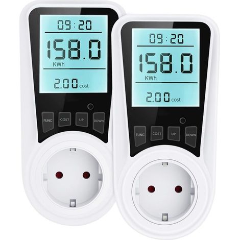 Stromverbrauchsmonitor, Energiemonitor mit hintergrundbeleuchtetem LCD-Display, Spannungsmesser, Ampere-, Watt- und kWh-Anzeige, EU-Stecker – Crezuo