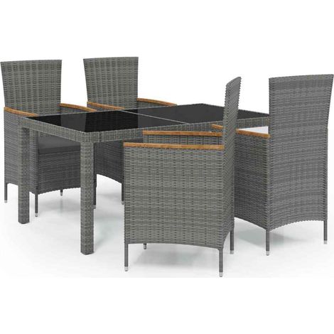 Maison Exclusive - Set da Pranzo da Esterno 5 pz con Cuscini in Polyrattan Grigio (1/5)