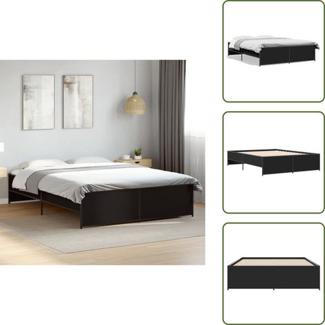 The Living Store Bettgestell Schwarz 140x200 cm Holzwerkstoff und Metall - Holz Bett