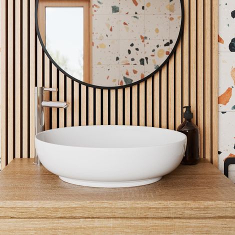 Affine Oval Countertop Basin Gloss White - 505 x 398mm (1/4)
