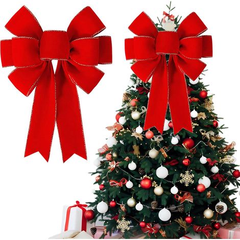 Grand arc velours rouge Noël, décoration arbre guirlande porte maison cheminée et cadeaux (1/4)