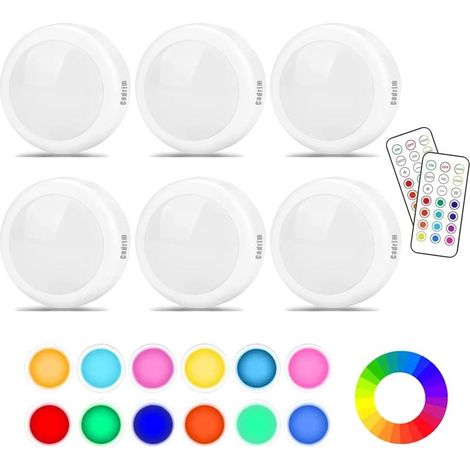 Lampes Placard 1W – 6 Pièces Lampe LED Veilleuse RGB 13 Couleurs Luminosité Lampe Murale Sans Fil Réglable (1/5)