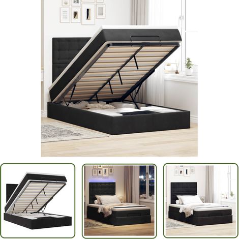 vidaXL Ottoman-Bett mit Matratzen & LEDs Schwarz 120x200 cm Samt (1/5)