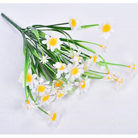 MINKUROW - Ramo De Margaritas Artificiales Para Jardín, Crisantemo Salvaje, Plantas Artificiales, Decoración De Sala De Estar, Flores De Plástico (10 Racimos Blancos) (1/2)