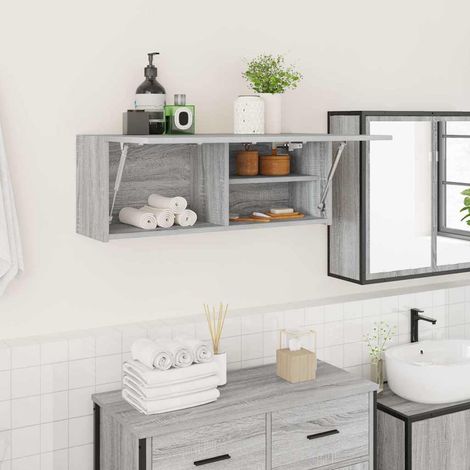 Armario de pared baño madera ingeniería gris Sonoma 80x25x30 cm vidaXL