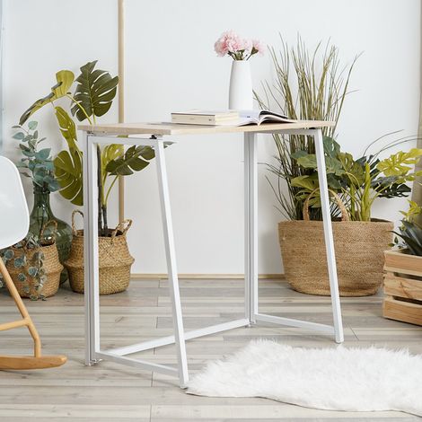 MEUBLES COSY Klappbarer Schreibtisch für kleine Räume, klappbarer Computertisch für Heimbüro-Arbeitsplatz, Metallbeine im skandinavischen Stil, 80 x 40 x 74 cm, Eiche