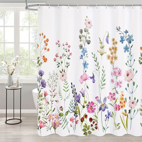 Rideau Séparateur De Baignoire - Imperméable - Avec Crochets - Motif Fleuri Rétro - Pour Salle De Bain - 1 Pièce (1/5)