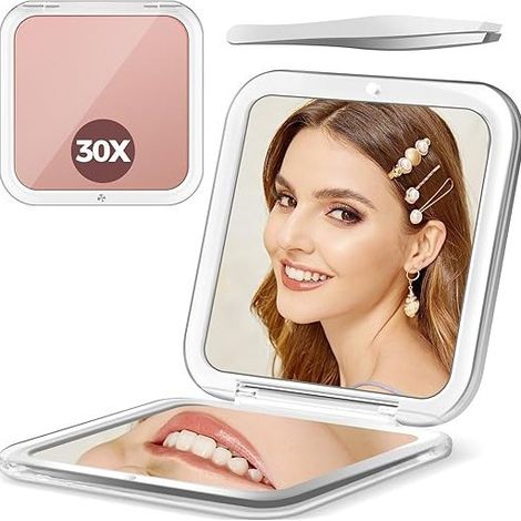 Faltbarer quadratischer Schminkspiegel 30X – Kompakt, elegant und tragbar für Touch-ups, Modell Roségold-lsw
