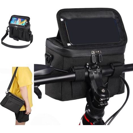 Sacoche de guidon amovible pour vélo - 21 x 10,5 x 18 cm - Résistante à l'eau - Sacoche avec porte-téléphone (1/5)