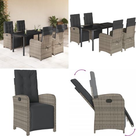 5-tlg. Garten-Essgruppe mit Kissen Grau Poly Rattan - Gartenmöbel - Gartenessgruppe