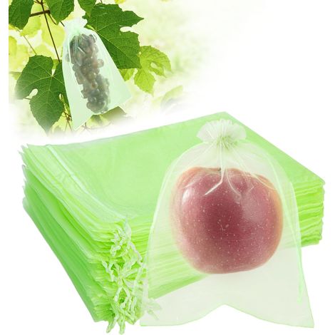 Lot de 100 sacs de protection pour fruits en organza vert, 20 x 30 cm, avec cordon de serrage, filet de protection pour fruits et légumes du jardin