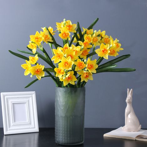 Bouquet de Jonquilles Artificielles, Narcisses Faux, Plante d'Intérieur Simulée, Fleurs en Plastique, Décoration Florale (1/3)
