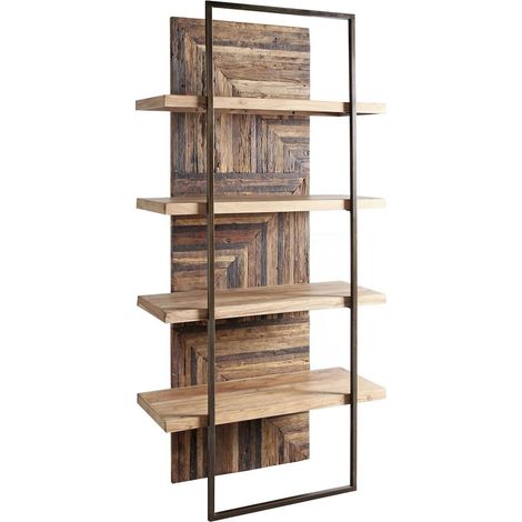 Étagère design bois recyclé et métal style industriel naturel - bois foncé et métal noir (1/4)
