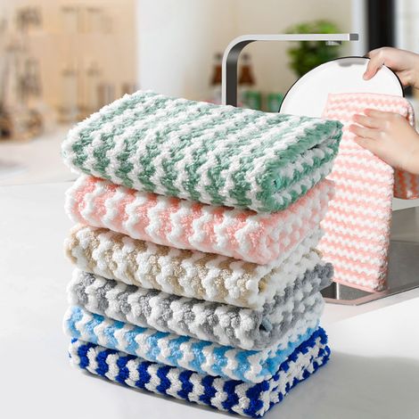Lot de 5 torchons à rayures, lavables et réutilisables, super absorbants, pour la cuisine et la salle de bain. (1/5)