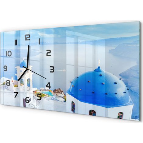 Horloge Murale Design Original 60x30 cm Verre Trempé Silencieuse Salon Santorin, Grèce (1/5)