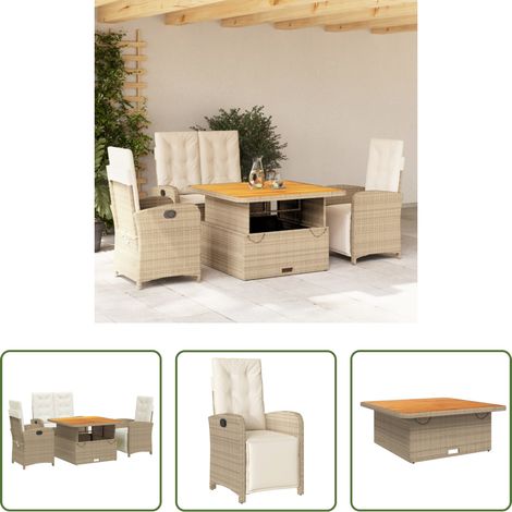vidaXL Set de comedor jardín con cojines 4 pzas ratán sintético beige (1/5)