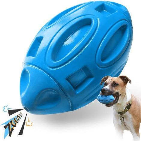 Jouet pour chien en caoutchouc résistant à l'usure et aux morsures, en forme de rugby (bleu) (1/5)