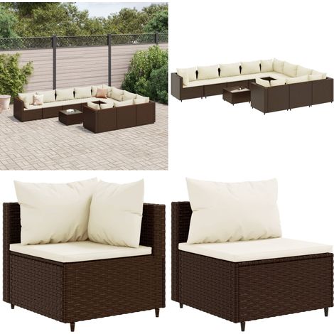 11-tlg. Garten-Sofagarnitur mit Kissen Braun Poly Rattan - Gartengeset - Gartenmöbelset - PE-Rattan Möbel - Outdoor Sofa - Lounge Set - Home & Living