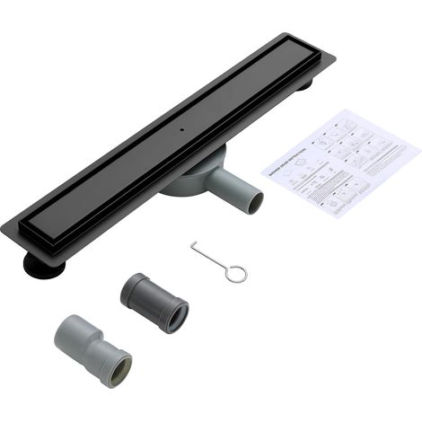 Caniveau de douche de 60 cm - Carrelage avec siphon à 360° - Anti-odeurs et filtre à cheveux - Noir (1/5)