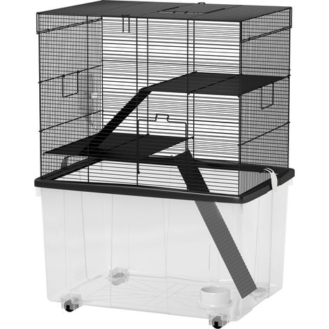 Gabbia per criceti 3 piani con ruote, 2 piattaforme, rampe, ciotola e bottiglia, 58x43x74 cm