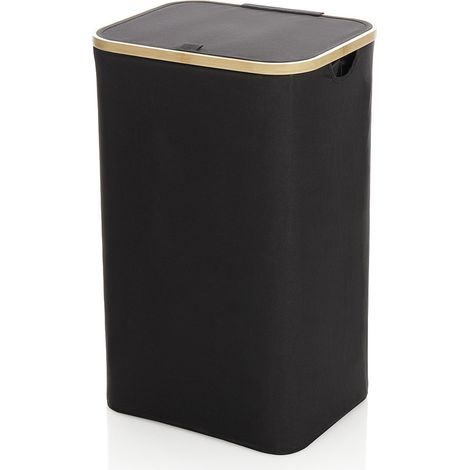 Cesto porta biancheria in legno bamboo e tessuto Mark - Nero