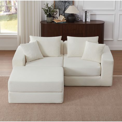 Sofá modular blanco de pana acanalada, 259,5 x 96 x 80 cm DESVIAE (1/5)