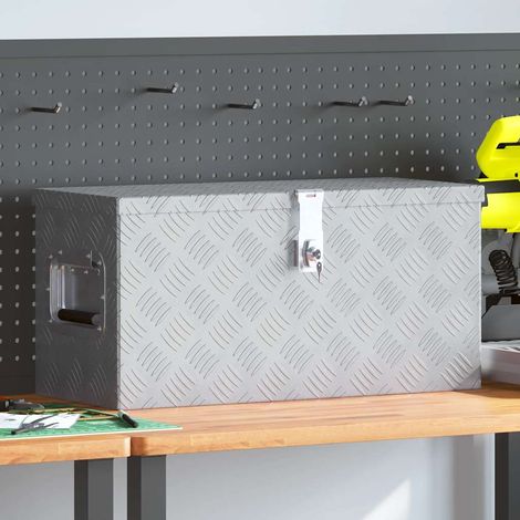 Boîte en aluminium ondulé avec verrou – Caisse de rangement et transport 61,5 x 26,5 x 30 cm – Argenté, épaisseur 1,3 mm, 2 clés incluses (1/5)