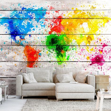 Papier peint adhésif Carte du monde : tache colorée - 245 x 175 cm (1/4)