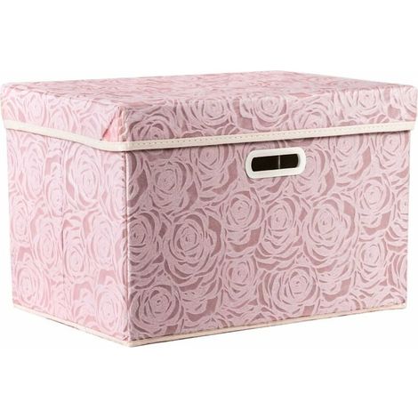 Boîte De Rangement Pliable - 45 x 30 x 30 cm - Tissu Coton Épais - Avec Couvercle Et Poignée - Rose - 1 Pièce (1/5)