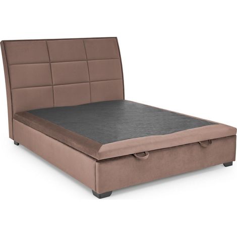 Lit coffre 2 personnes 160 cm avec tête de lit en velours beige Rosalia 2 (1/5)