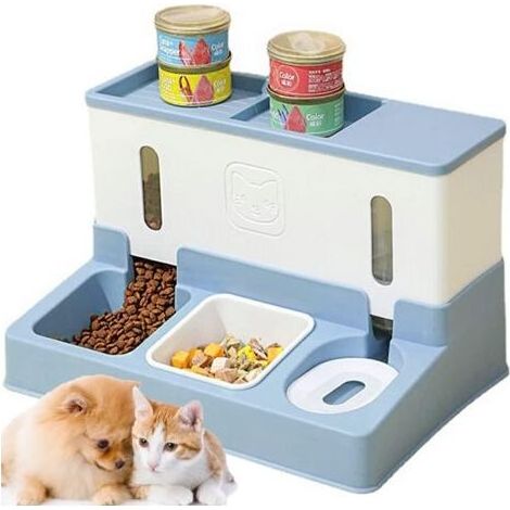 Distributeur Automatique d'eau Gravité,Distributeur Croquette Automatique,Fontaine à Eau pour Chat Et Chien,Distributeur Automatique De Nourriture Et d'eau pour Petit Animal Domestique 2 en 1 (1/5)
