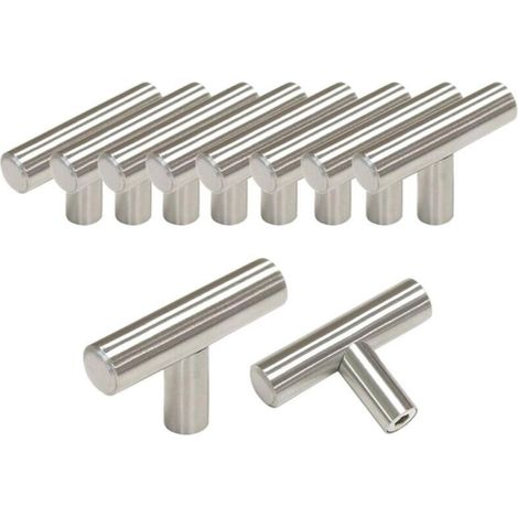 10 x Ø12 mm T- Bar Bâton Poignée de cuisine Meuble Porte d'armoire en acier inoxydable Boutons de tiroir, Length:50mm