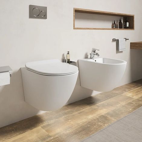 Sanitari sospesi in ceramica bianco opaco rimless sedile con chiusura rallentata Parigi