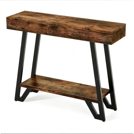 Table d'appoint rectangulaire industrielle avec 2 niveaux de rangement, plateau MDF effet bois rustique, pieds réglables, 160 kg, salon ou entrée  CHICFURN (1/5)
