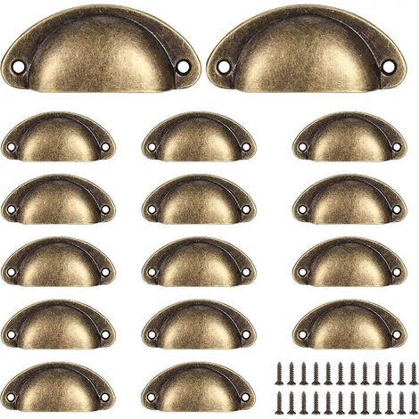 16 poignées coquille, poignées de tiroir vintage, poignées et boutons de porte de placard de cuisine rétro en demi-cercle, poignées de porte de commode (1/5)