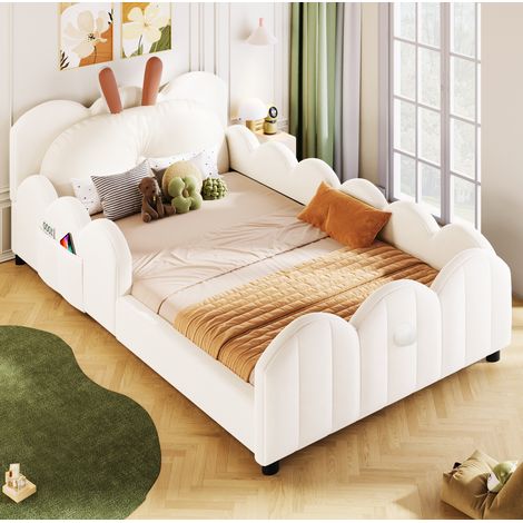MEUBLIV Letto a piattaforma 90x200 cm beige con testiera a coniglio e sponde, senza materasso (1/5)