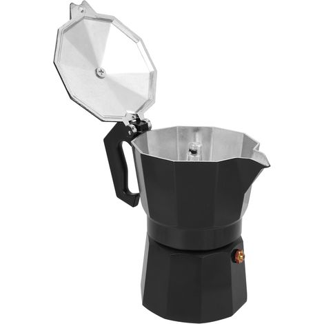 300 ml (6 Tassen) Fassungsvermögen, Aluminium-Kaffeekanne, Mokkakanne, Zubehör für Büro und Zuhause, Schwarz (1/5)