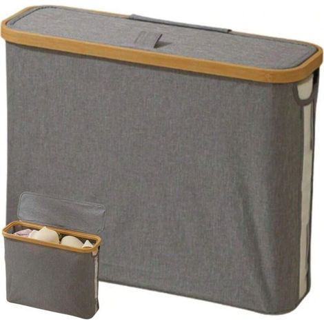 Étagère de rangement pour papier toilette avec couvercle, multifonction, pliable, grand panier de rangement, gris (1/4)
